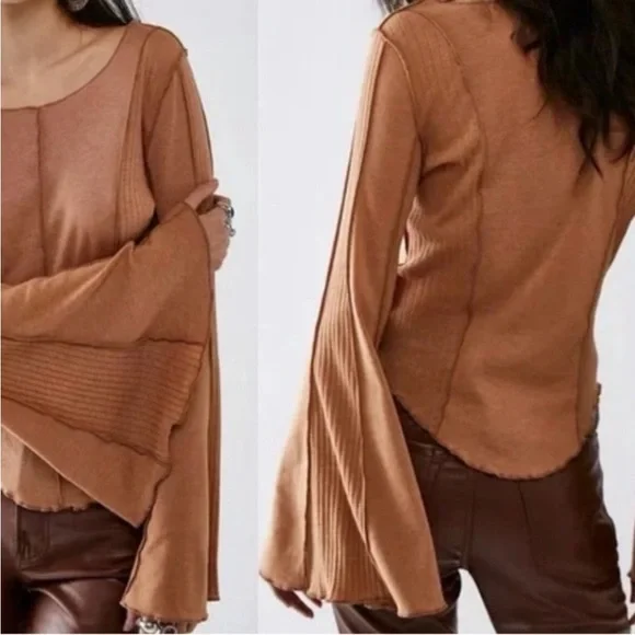 🍂FREE PEOPLE🍂CINNAMON BELL SLEEVE UNRHYMED TEE🍂 - Picture 2 of 12